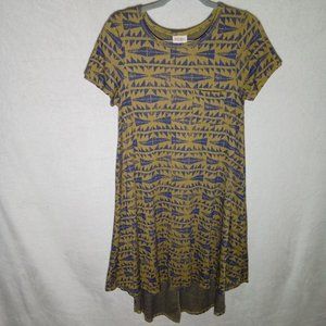 🌕LulaRoe Carly Gray Yellow Floral Hi Lo Swing Cotton Relaxed Dress Size XS